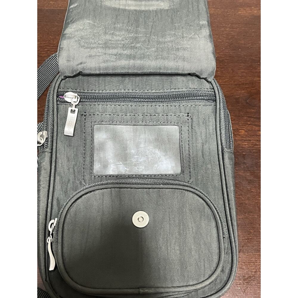 Baggallini Journey RFIDCrossbody Purse Travel Bag Small Dark Gray Purple Lining - Picture 2 of 15